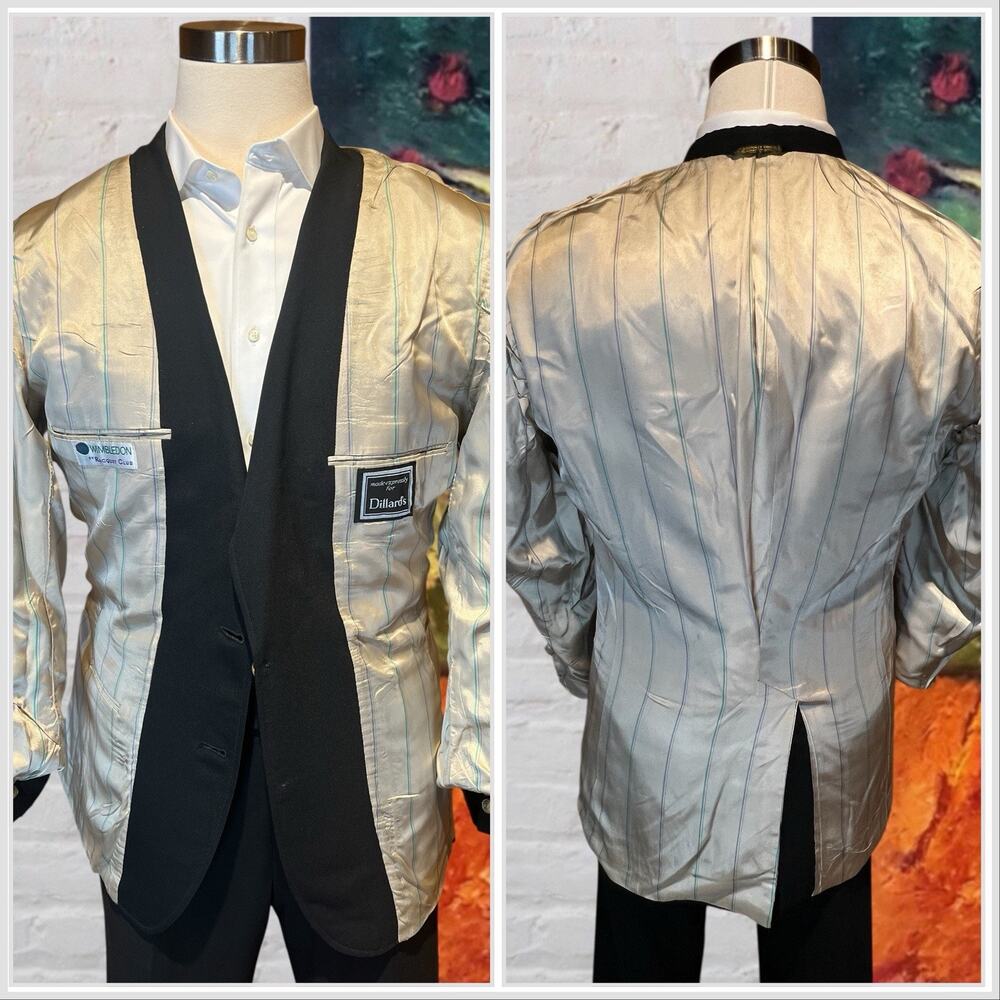 Vtg Wimbledon by Racquet Club 40R Black Gold Tone Buttons Patch Pockets Blazer - Picture 7 of 15